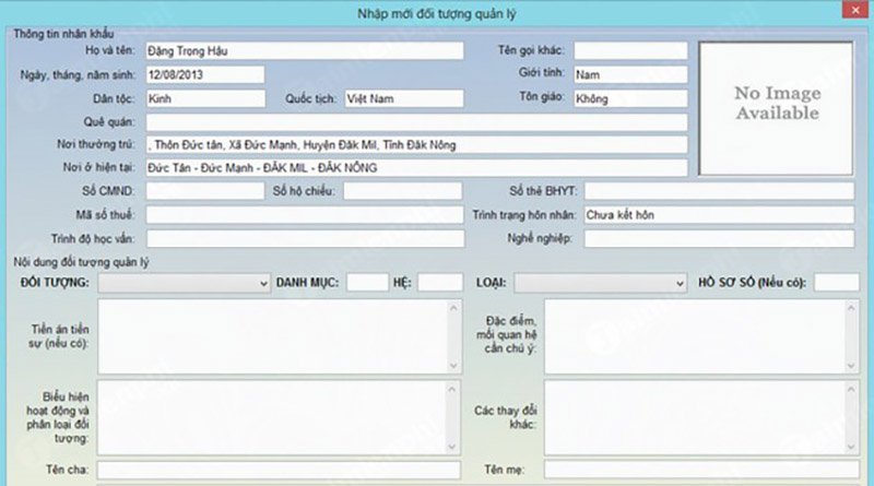 Một phần giao diện của phần mềm quản lý hộ tịch tiện ích HN2Tsoft