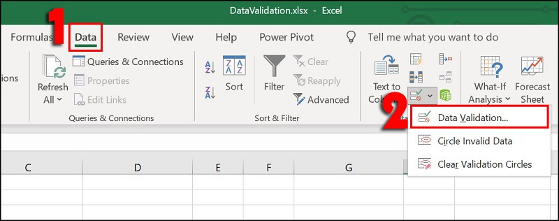 Sử dụng chức năng Data Validation để tạo danh sách